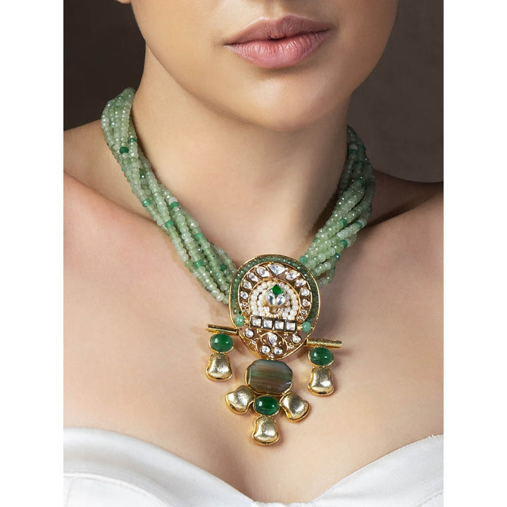 Joules By Radhika Gold Tone & Green Bespoke Twisted Necklace