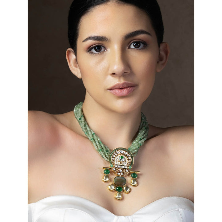 Joules By Radhika Gold Tone & Green Bespoke Twisted Necklace