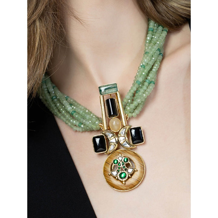 Joules By Radhika Gold Tone & Green Bespoke Pendant Necklace