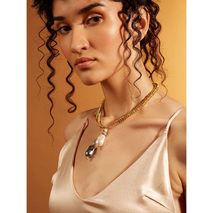Joules By Radhika Gold Toggle Twin Pearl Lariat