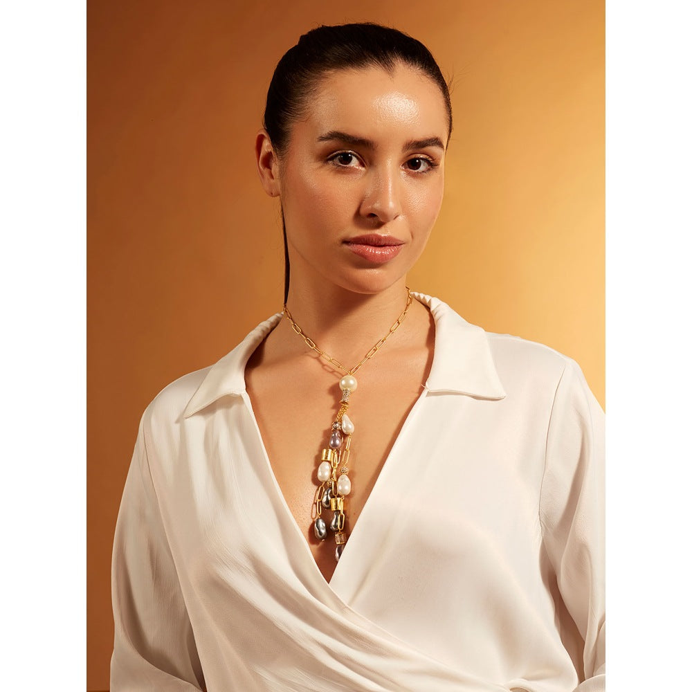 Joules By Radhika Pearl Rain Lariat Necklace