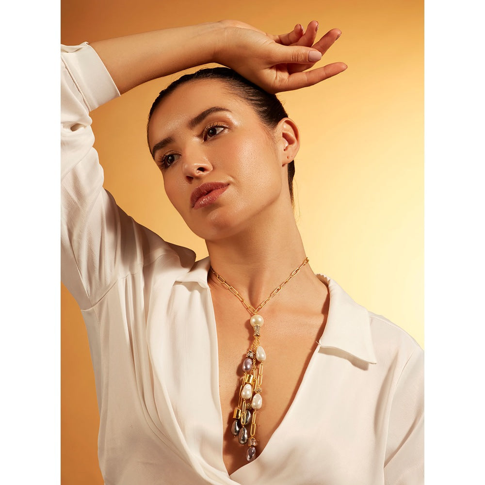 Joules By Radhika Pearl Rain Lariat Necklace