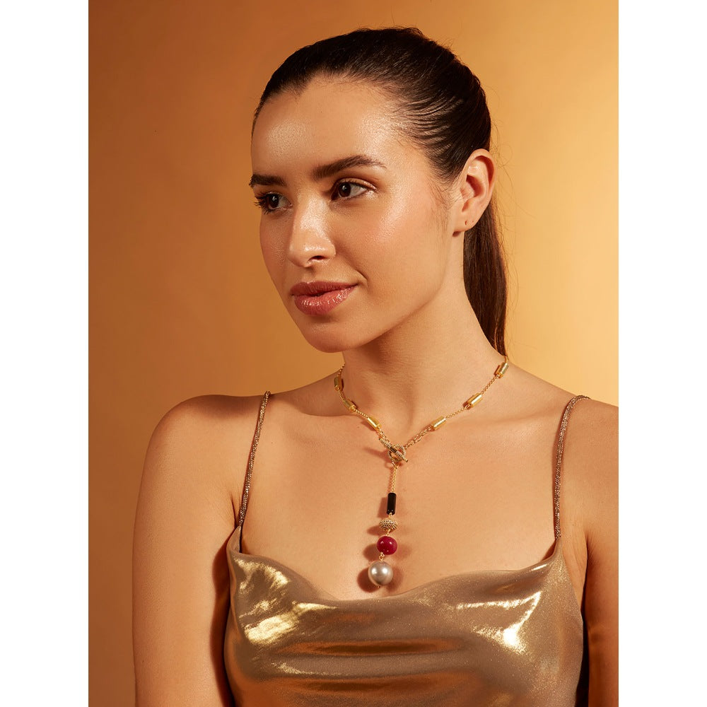 Joules By Radhika Red Gold Lariat Necklace