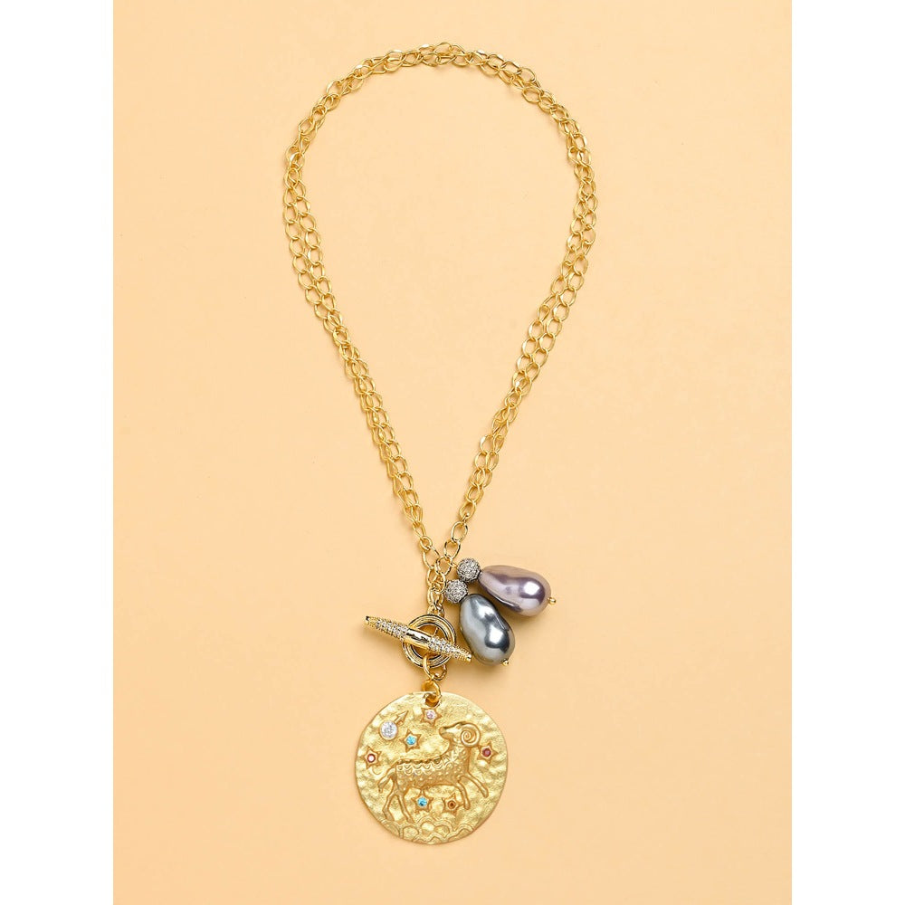 Joules By Radhika Twin Pearl ARIES Celestial Necklace