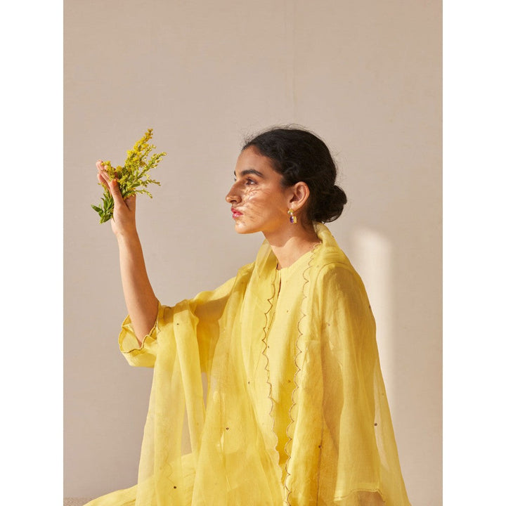 Juanita Yellow Handwoven Chanderi Kurta & Pant with Dupatta (Set of 3)