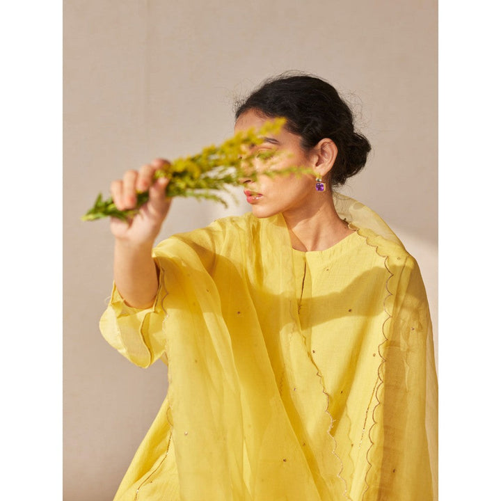 Juanita Yellow Handwoven Chanderi Kurta & Pant with Dupatta (Set of 3)