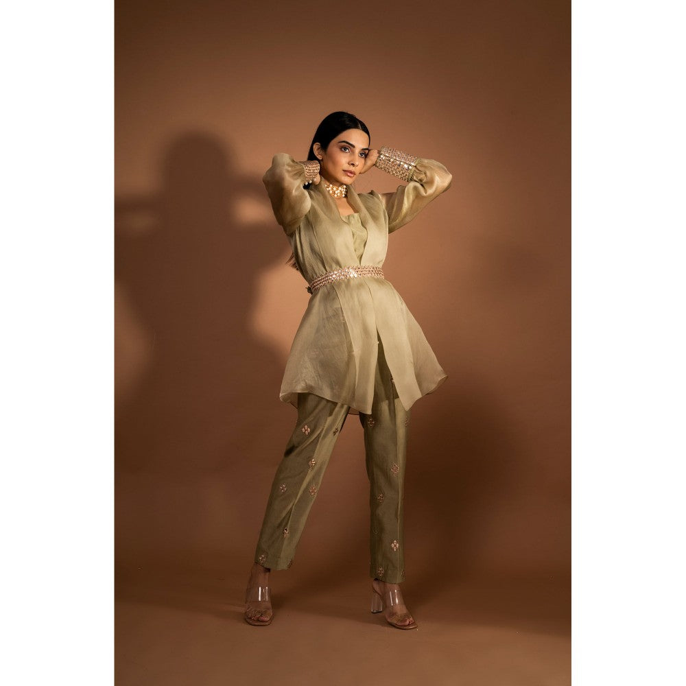 JUHI NANDA Green Overlap Tunic & Pant (Set of 4)