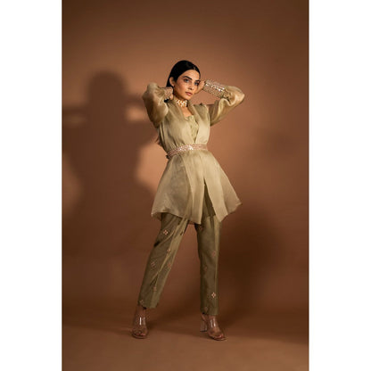 JUHI NANDA Green Overlap Tunic & Pant (Set of 4)