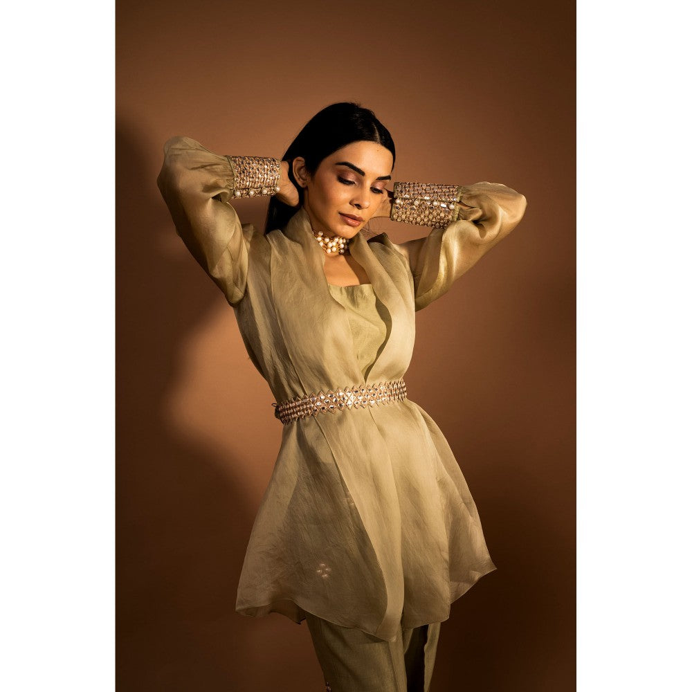 JUHI NANDA Green Overlap Tunic & Pant (Set of 4)