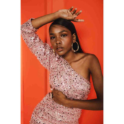 JULY ISSUE Blush Pink One Shoulder Short Dress