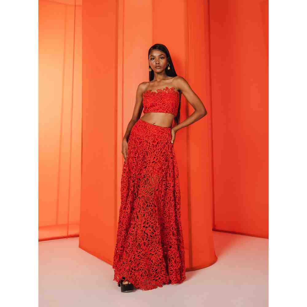 JULY ISSUE Red Gaia Crop Top & Long Skirt (Set of 2)