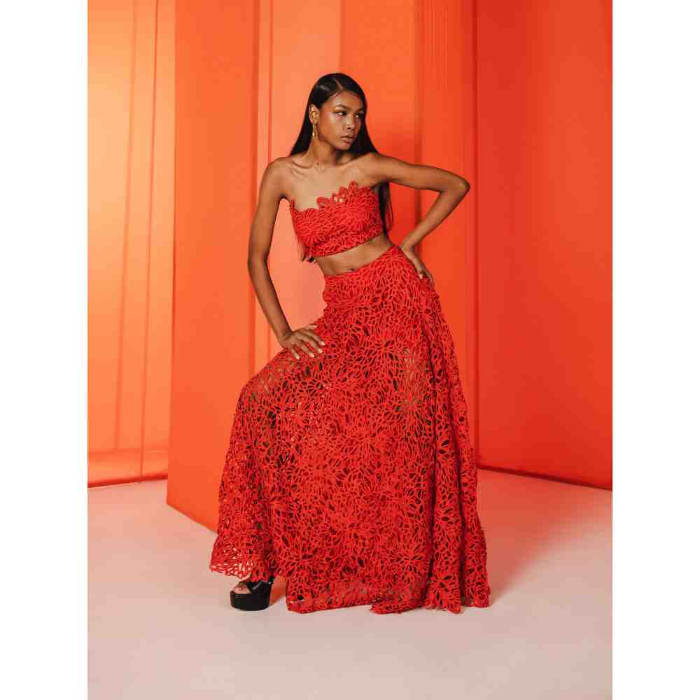 JULY ISSUE Red Gaia Crop Top & Long Skirt (Set of 2)