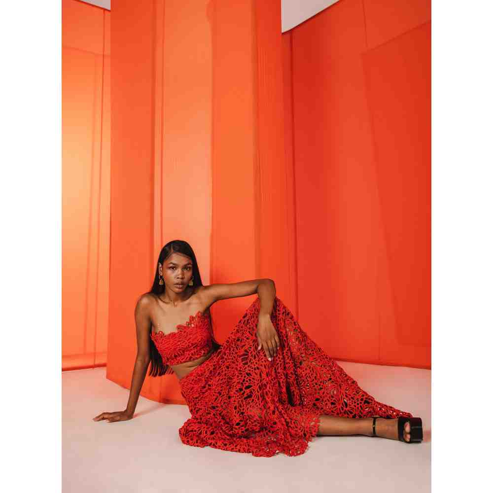 JULY ISSUE Red Gaia Crop Top & Long Skirt (Set of 2)