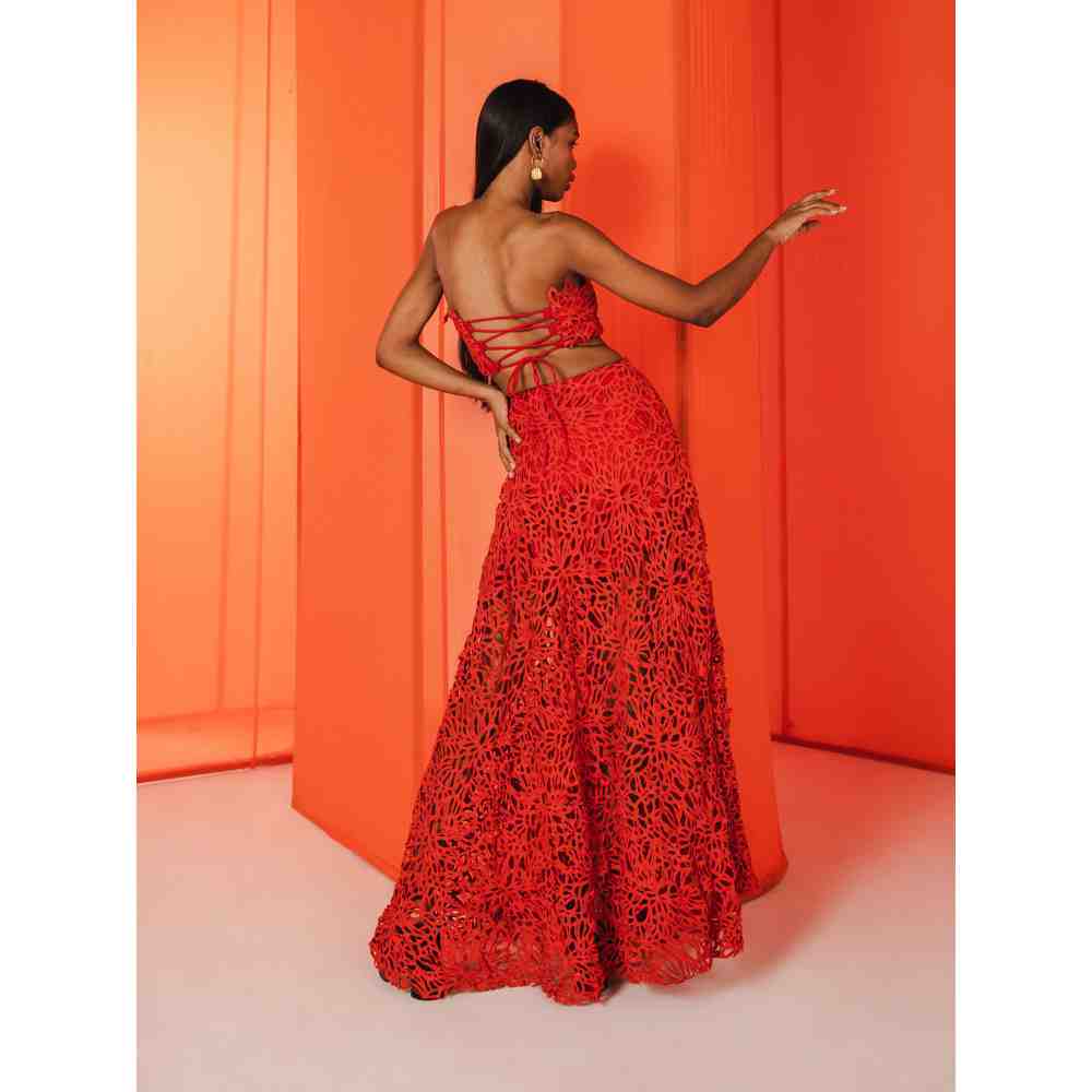 JULY ISSUE Red Gaia Crop Top & Long Skirt (Set of 2)