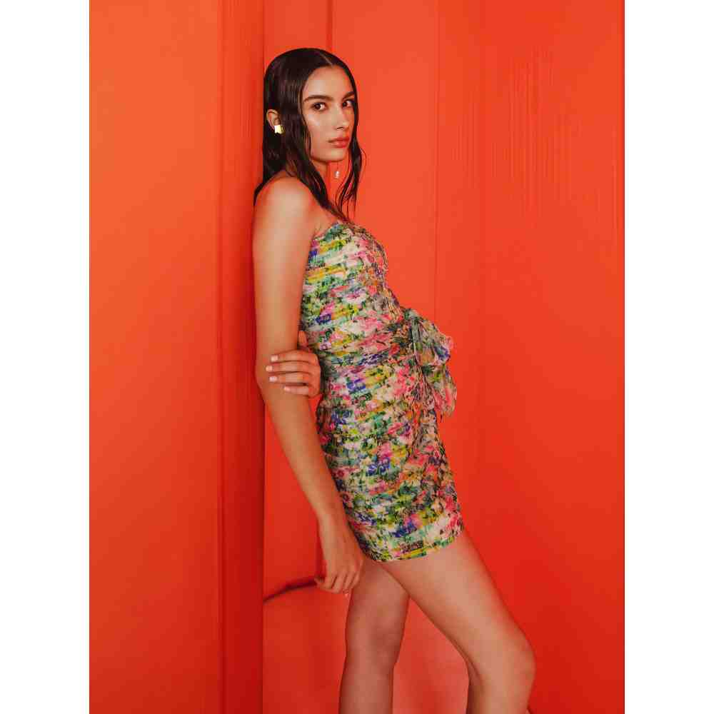 JULY ISSUE Green Hanna Ruched Short Dress