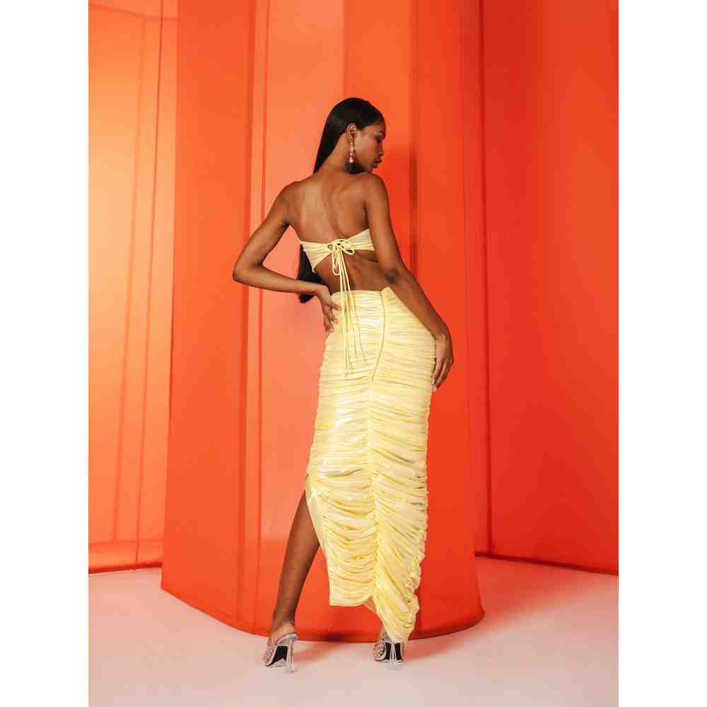 JULY ISSUE Yellow Kay Crop Top & Ruched Skirt (Set of 2)