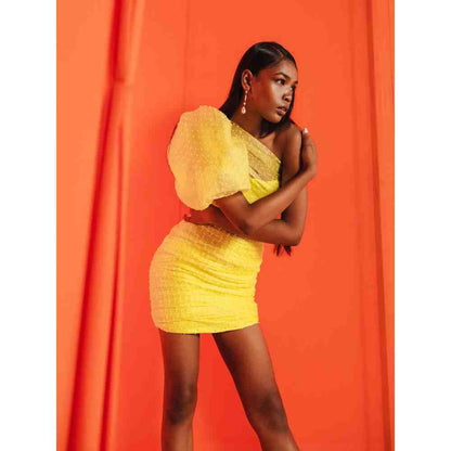 JULY ISSUE Lime Yellow Lo Short Dress