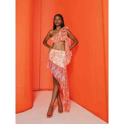 JULY ISSUE Orange Lolly Crop Top & High Low Skirt (Set of 2)