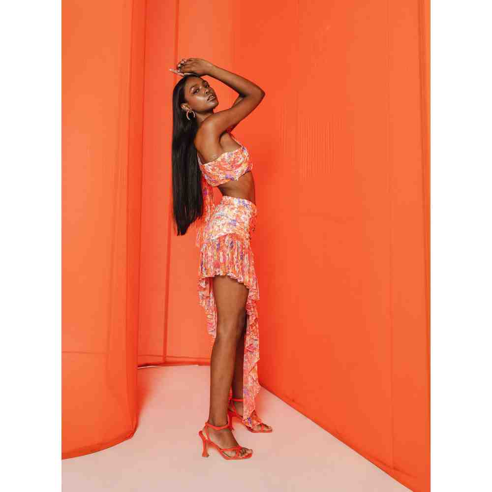JULY ISSUE Orange Lolly Crop Top & High Low Skirt (Set of 2)