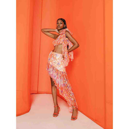 JULY ISSUE Orange Lolly Crop Top & High Low Skirt (Set of 2)