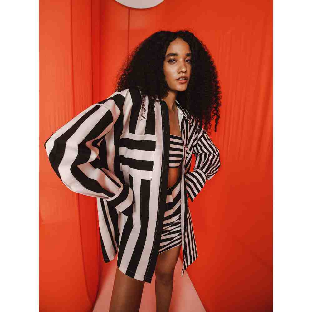 JULY ISSUE Black & White Lou Shirt & Bralette with Skirt (Set of 3)