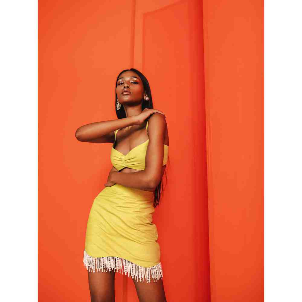 JULY ISSUE Yellow Mim Crop Top & Mini Skirt (Set of 2)