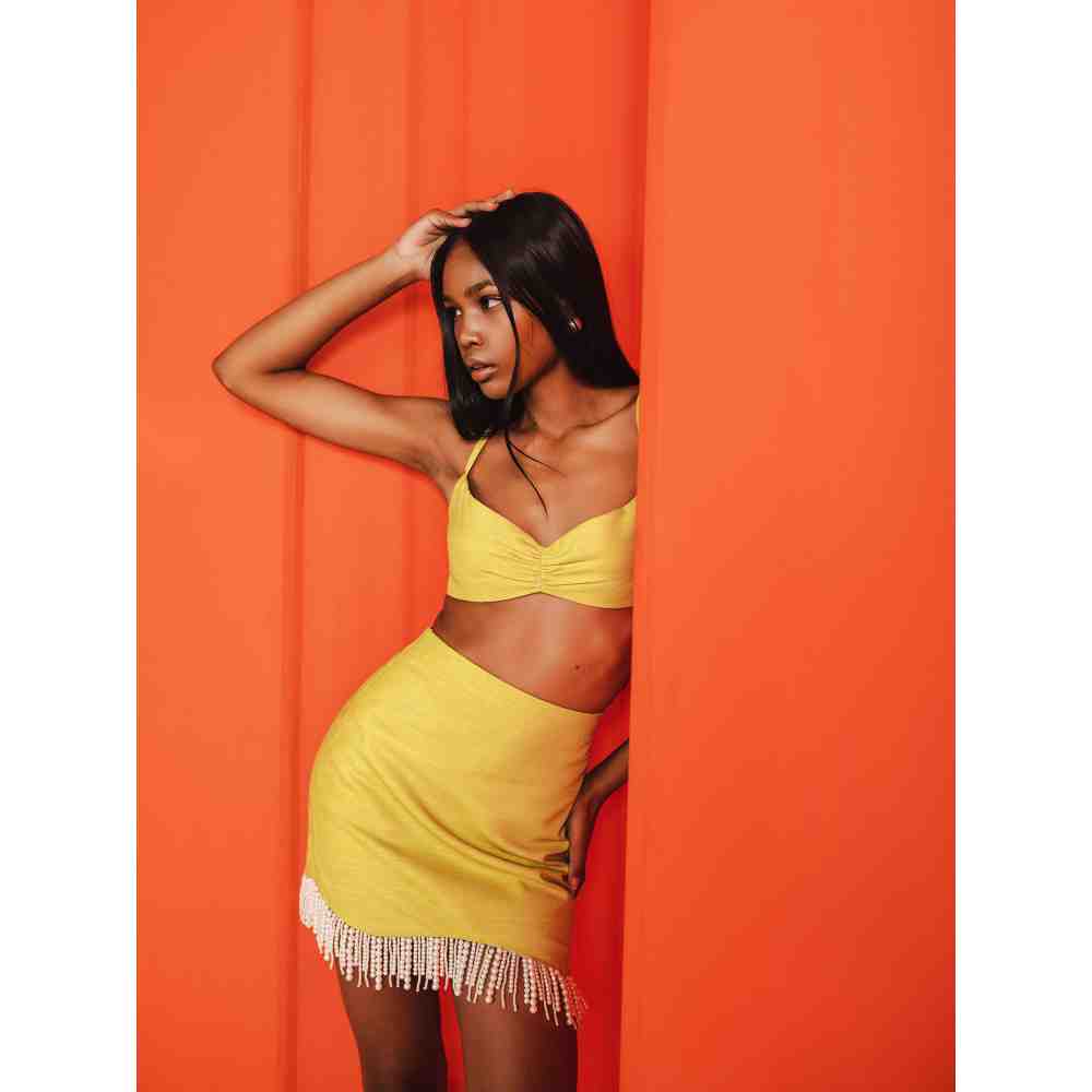JULY ISSUE Yellow Mim Crop Top & Mini Skirt (Set of 2)