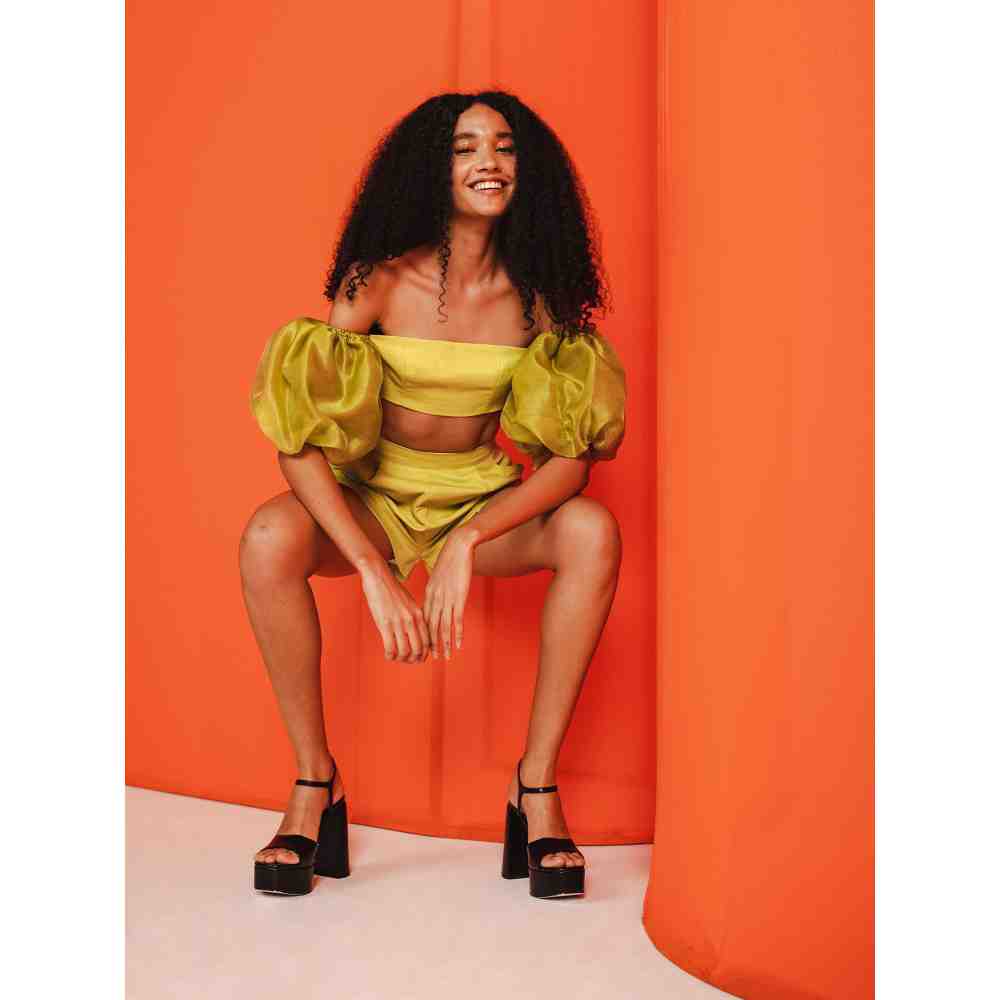 JULY ISSUE Yellow Mim Crop Top & Mini Shorts (Set of 2)