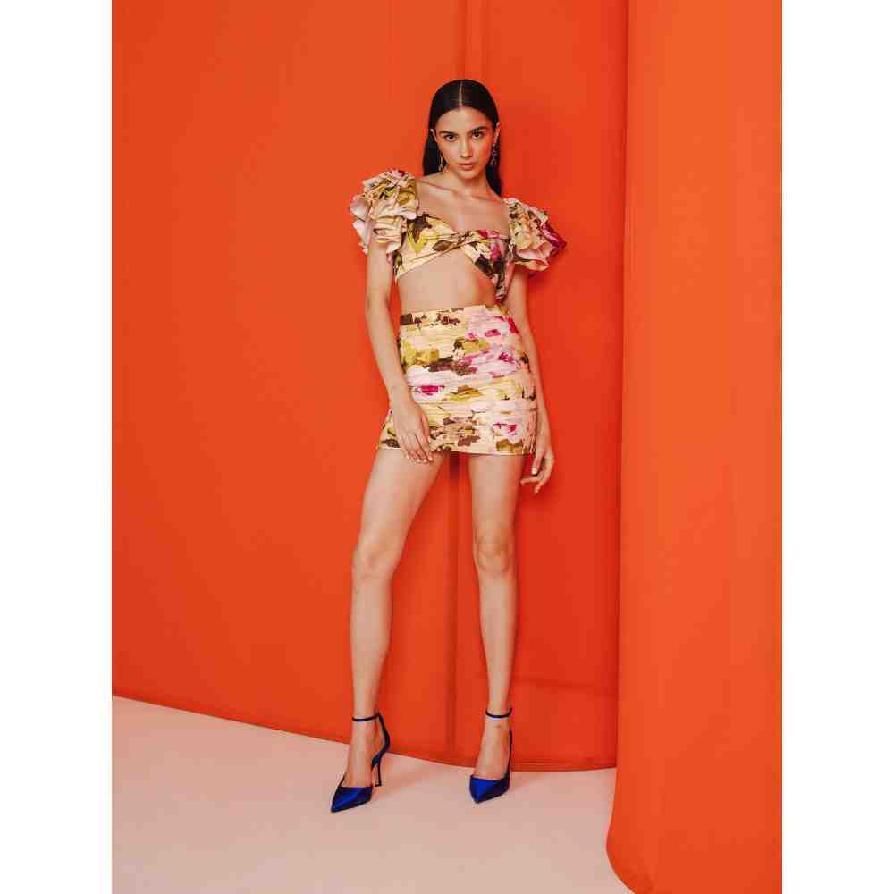 JULY ISSUE Beige Rue Bralette & Ruched Kirt (Set of 2)