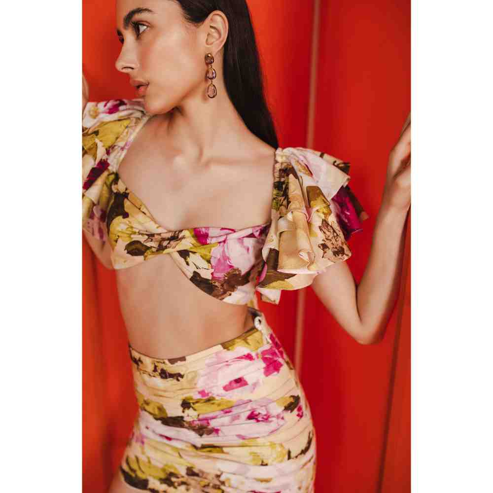 JULY ISSUE Beige Rue Bralette & Ruched Kirt (Set of 2)