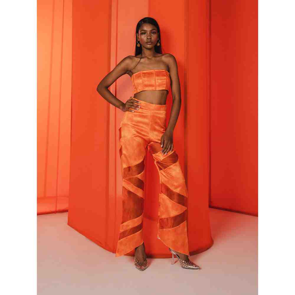 JULY ISSUE Orange Zoa Crop Top & Pants (Set of 2)