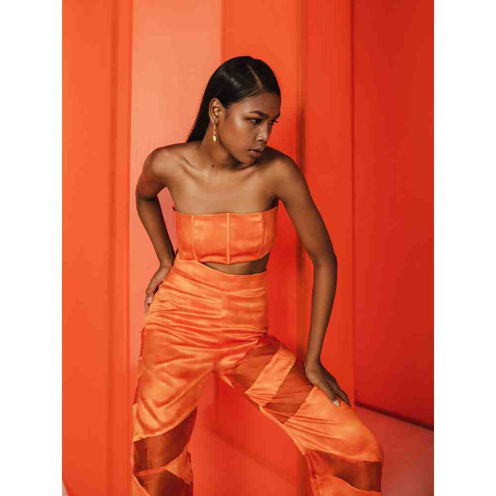 JULY ISSUE Orange Zoa Crop Top & Pants (Set of 2)