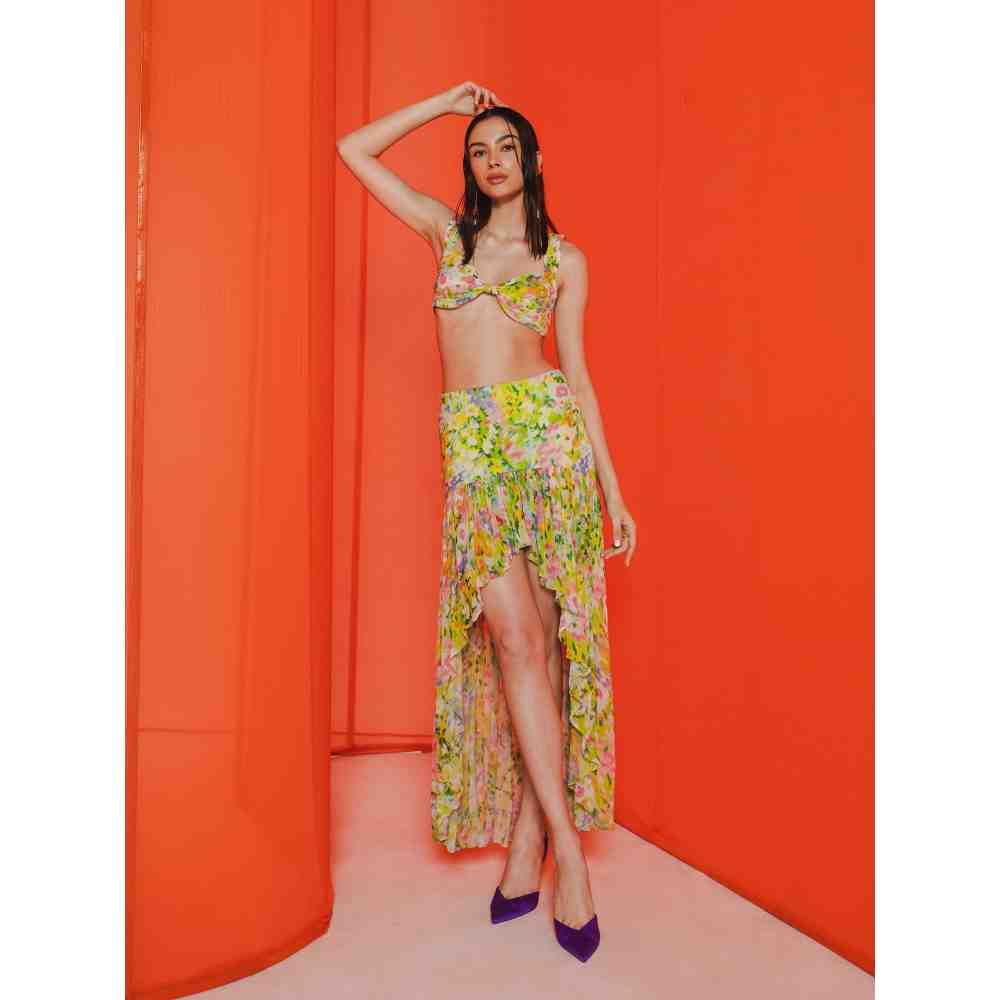 JULY ISSUE Green Zoya Crop Top & High Low Skirt (Set of 2)