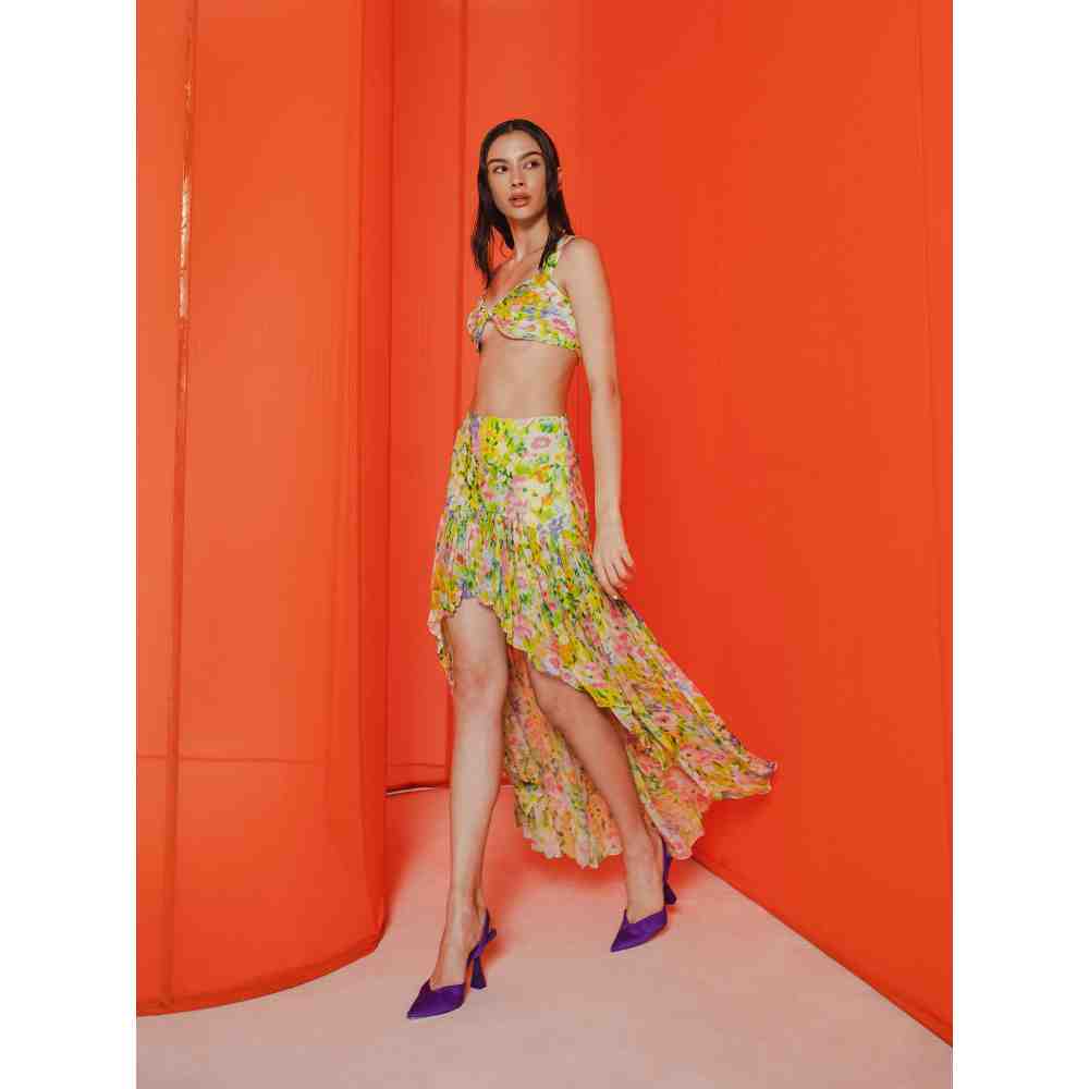 JULY ISSUE Green Zoya Crop Top & High Low Skirt (Set of 2)