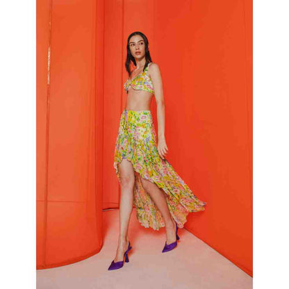 JULY ISSUE Green Zoya Crop Top & High Low Skirt (Set of 2)