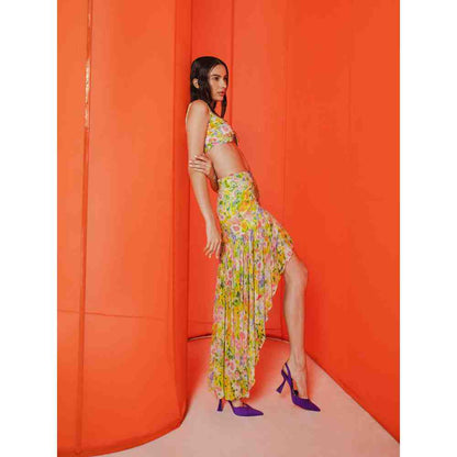 JULY ISSUE Green Zoya Crop Top & High Low Skirt (Set of 2)