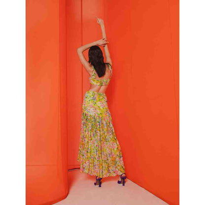 JULY ISSUE Green Zoya Crop Top & High Low Skirt (Set of 2)