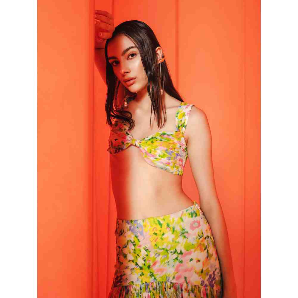 JULY ISSUE Green Zoya Crop Top & High Low Skirt (Set of 2)