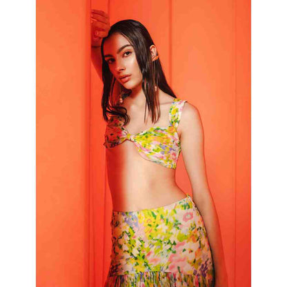 JULY ISSUE Green Zoya Crop Top & High Low Skirt (Set of 2)