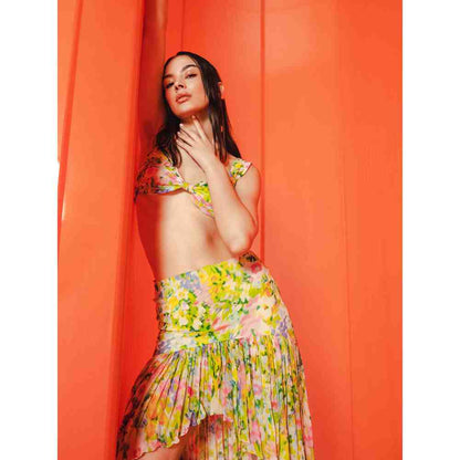 JULY ISSUE Green Zoya Crop Top & High Low Skirt (Set of 2)