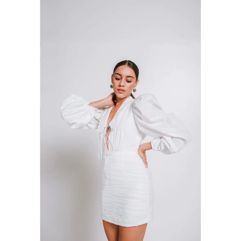 JULY ISSUE White Grace Ruched Short Dress