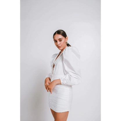 JULY ISSUE White Grace Ruched Short Dress
