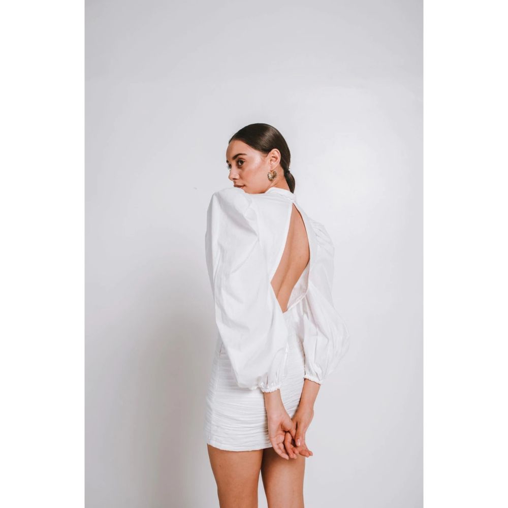 JULY ISSUE White Grace Ruched Short Dress