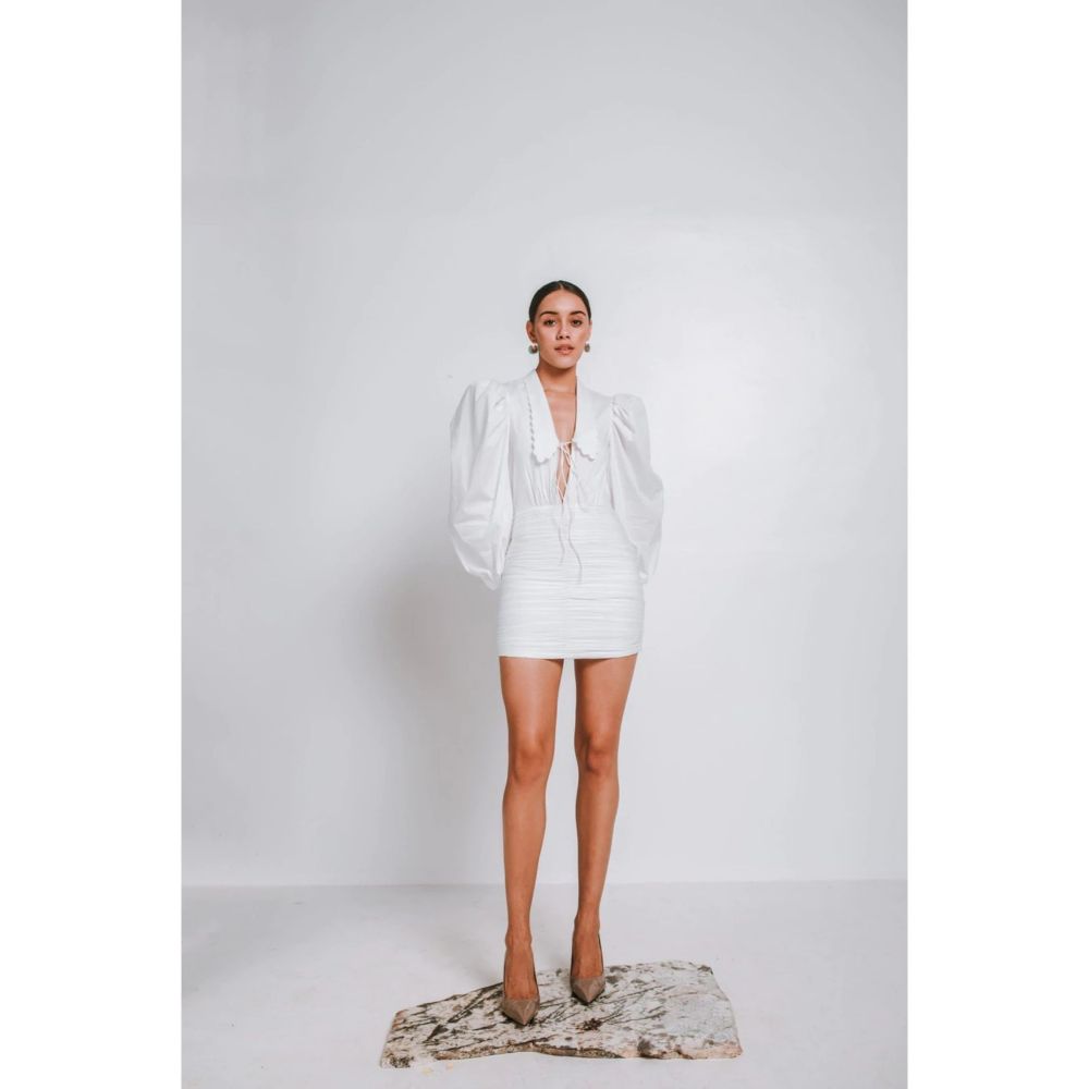 JULY ISSUE White Grace Ruched Short Dress