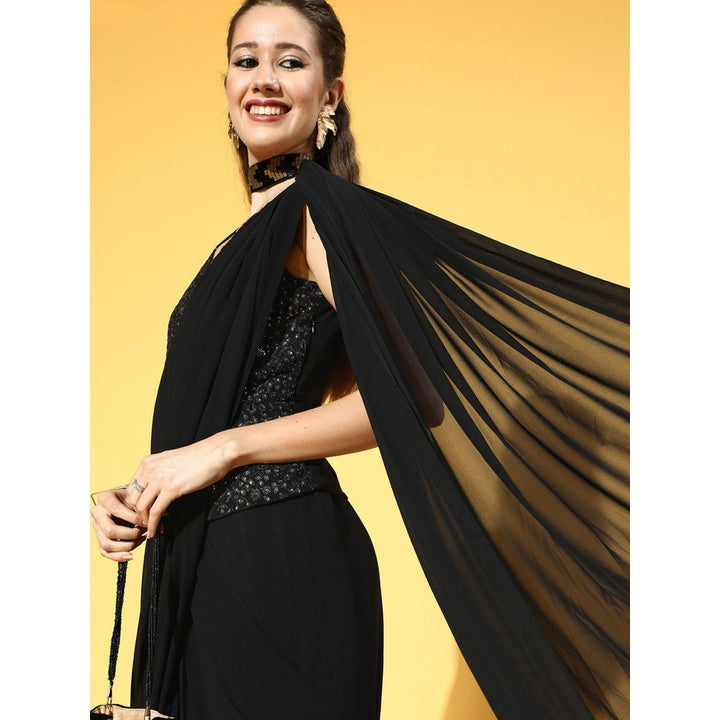 Juniper Black Georgette Embellished Saree Style Gown