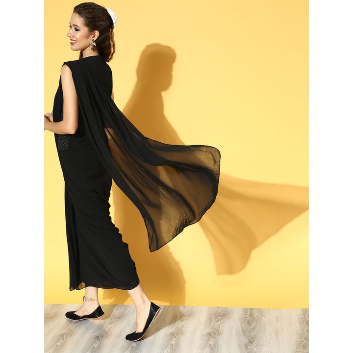 Juniper Black Georgette Embellished Saree Style Gown