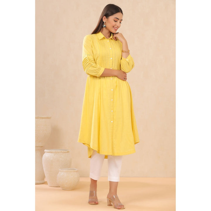 Juniper Yellow Cotton Slub Solid A-Line Dress