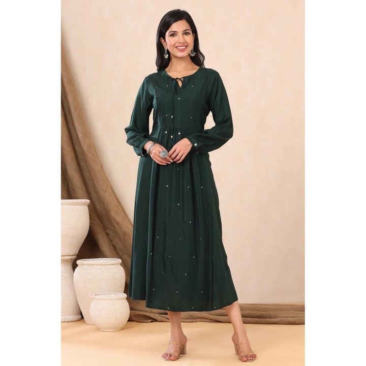 Juniper Jade Green Rayon Embroidered A-Line Dress