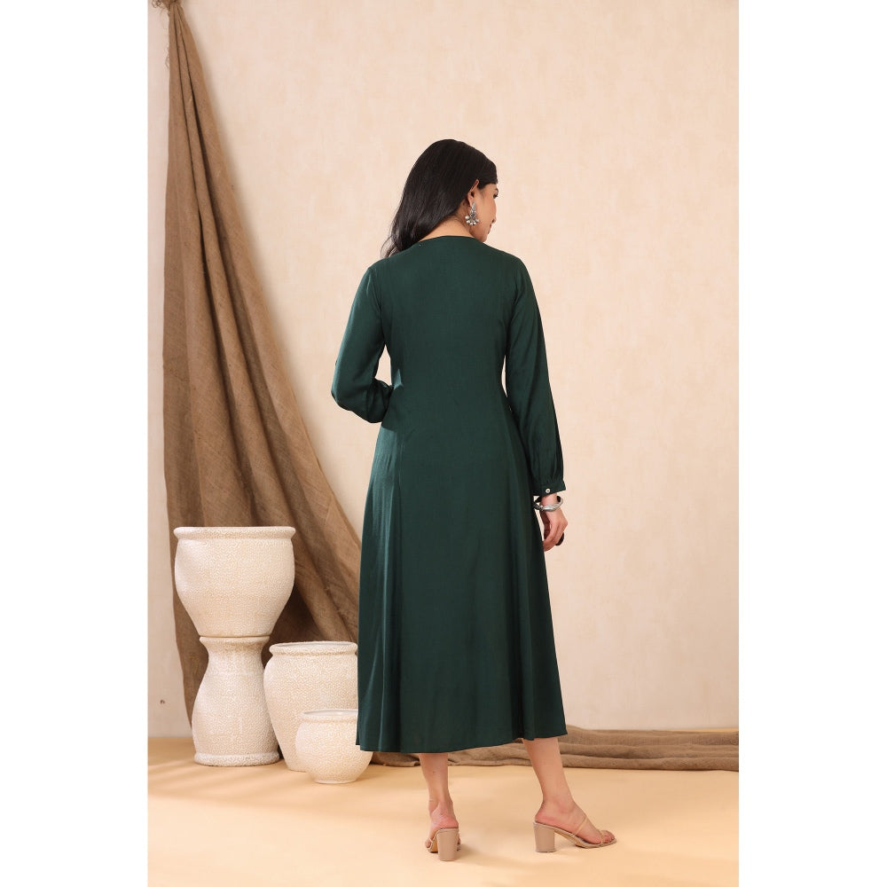 Juniper Jade Green Rayon Embroidered A-Line Dress