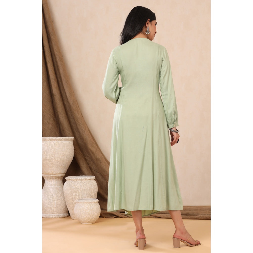 Juniper Light Olive Rayon Embroidered A-Line Dress